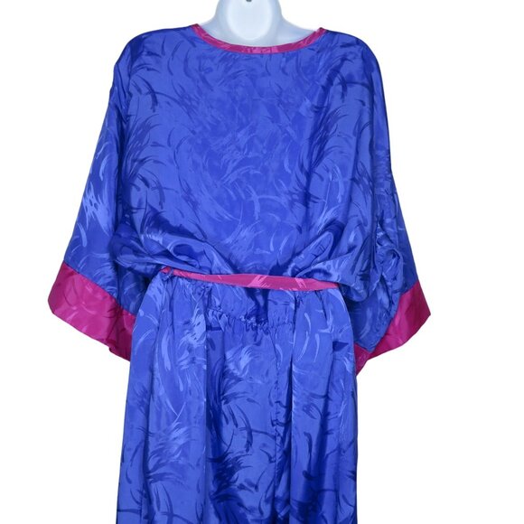 Vintage 80s Jumpsuit Womens Pink Purple Taper Leg Pockets Tie Belt Button Front - Picture 9 of 13